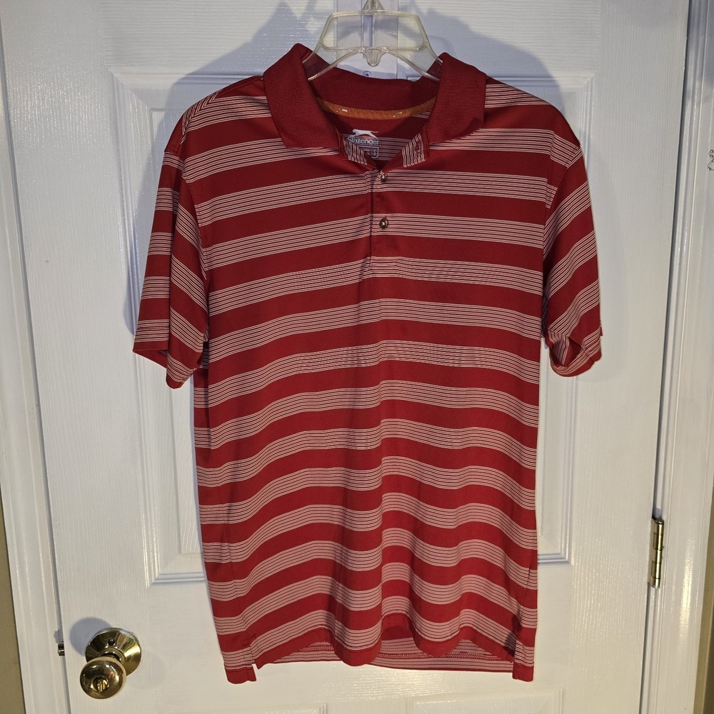Slazenger Golf Polo Shirt Mens Small Red White Striped Casual Short‎ Sleeve